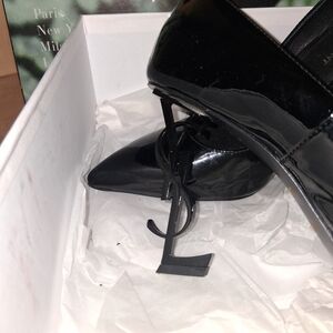 Yves Saint Laurent Black Patent Leather Logo Stiletto Pumps